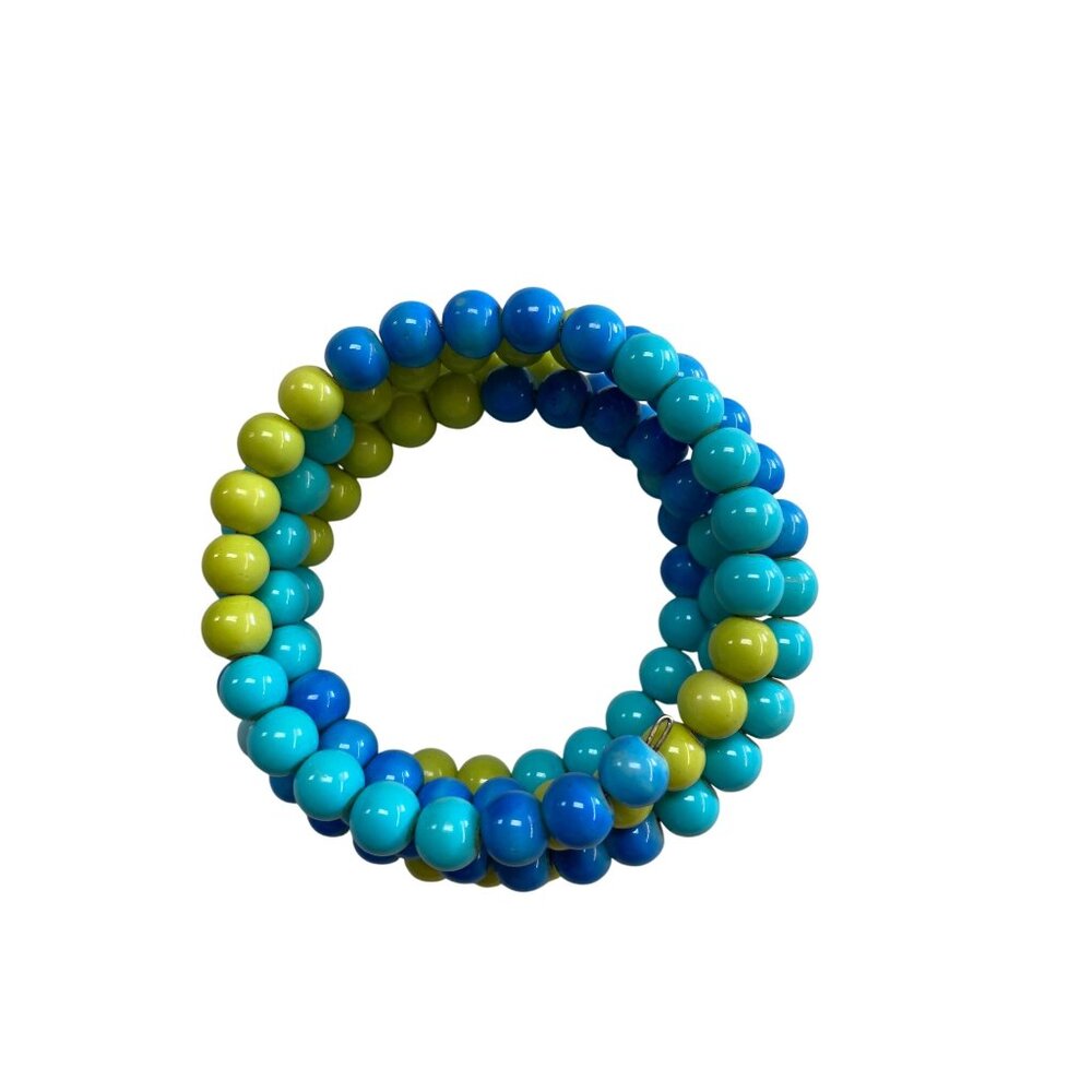 Colorful Handmade Beaded Stretch Bracelet Turquoise & Lime Green. - Picture 6 of 6